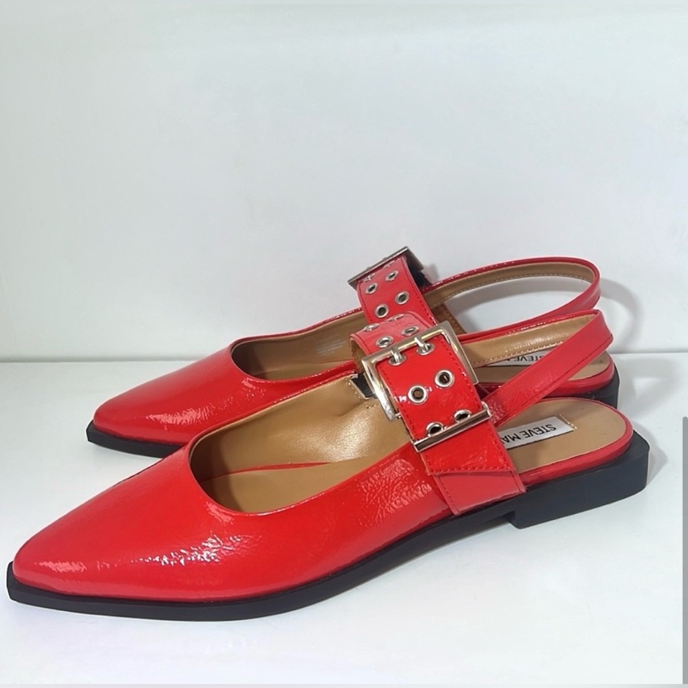 NWOT Steve Madden Lando Red Synthetic Leather Slingback Flats - Picture 3 of 7